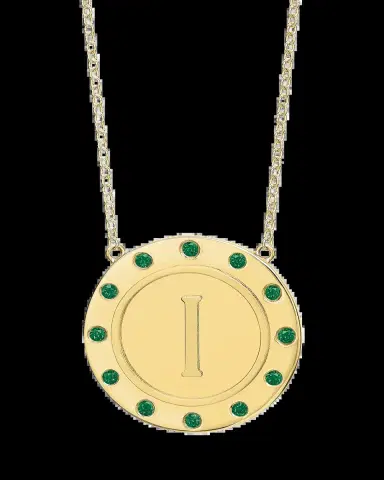 Tracee Nichols 14K Gold Initial Token Necklace with Emeralds | Thumbnail 2