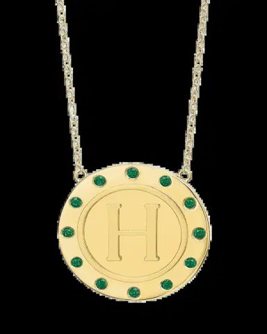 Tracee Nichols 14K Gold Initial Token Necklace with Emeralds | Thumbnail 2