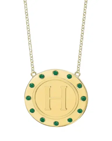 Tracee Nichols 14K Gold Initial Token Necklace with Emeralds | Thumbnail 1