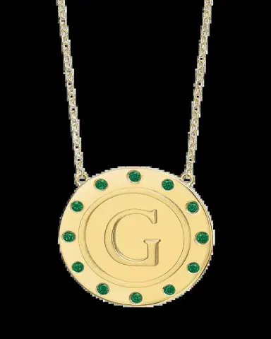 Tracee Nichols 14K Gold Initial Token Necklace with Emeralds | Thumbnail 2