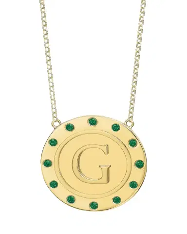 Tracee Nichols 14K Gold Initial Token Necklace with Emeralds | Thumbnail 1