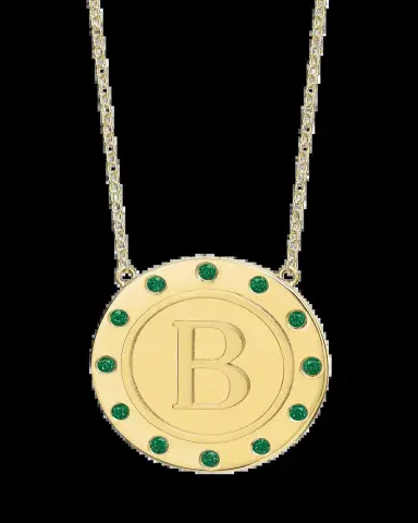 Tracee Nichols 14K Gold Initial Token Necklace with Emeralds | Thumbnail 2