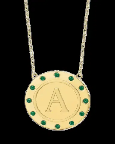 Tracee Nichols 14K Gold Initial Token Necklace with Emeralds | Thumbnail 2