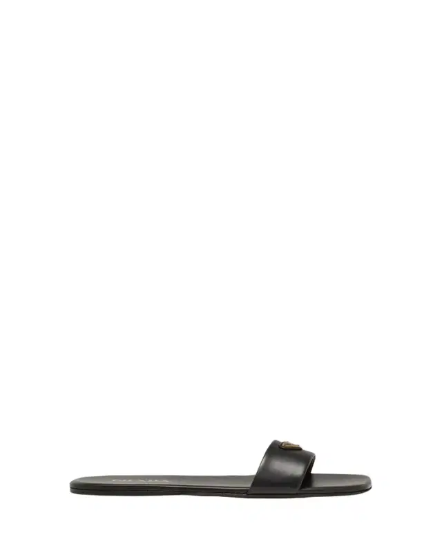 Leather Logo Flat Slide Sandals