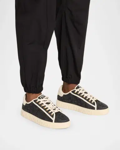 Versace Men's La Greca Baroque Canvas Low-Top Sneakers | Thumbnail 2 Versace Men's La Greca Baroque Canvas Low-Top Sneakers | Thumbnail 2