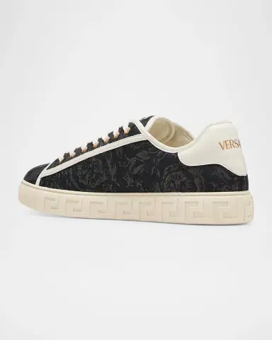Versace Men's La Greca Baroque Canvas Low-Top Sneakers | Thumbnail 4 Versace Men's La Greca Baroque Canvas Low-Top Sneakers | Thumbnail 4