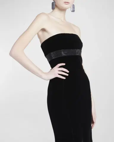 Giorgio Armani Strapless Strass Embellished Velvet Trumpet Gown | Thumbnail 6