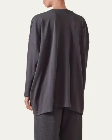 Eskandar Round Neck Long Sleeve Cotton T-Shirt | Thumbnail 3