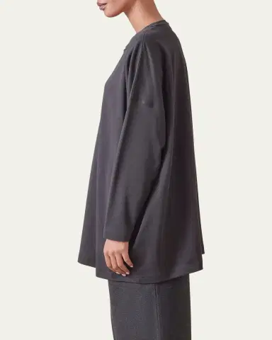 Eskandar Round Neck Long Sleeve Cotton T-Shirt | Thumbnail 4