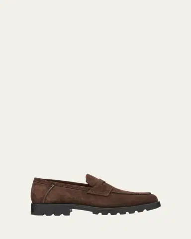 Santoni Men's Rock Suede Lug Sole Penny Loafers | Thumbnail 4