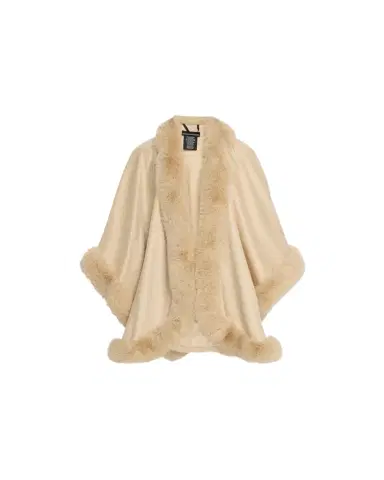 Sofia Cashmere Cashmere Cape With Faux Fur Trim | Thumbnail 1