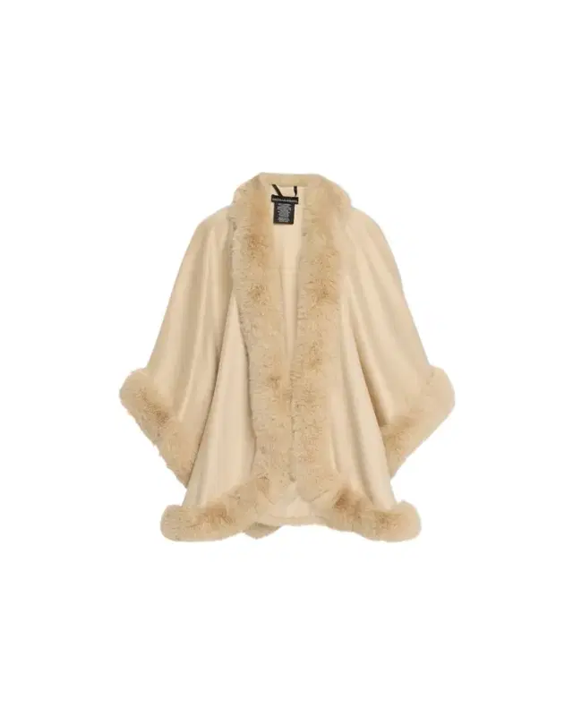 Sofia Cashmere Cashmere Cape With Faux Fur Trim