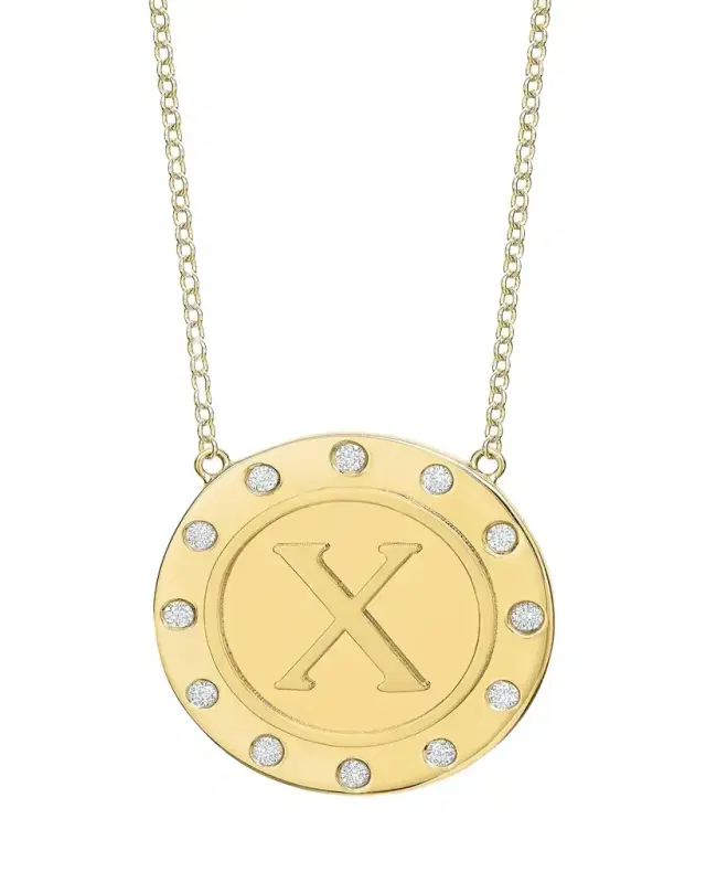 Tracee Nichols 14K Gold Initial Token Necklace with Diamonds