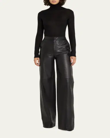 L'Agence Livvy Mid-Rise Straight-Leg Leather Trousers | Thumbnail 2