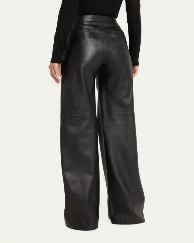 L'Agence Livvy Mid-Rise Straight-Leg Leather Trousers | Thumbnail 3