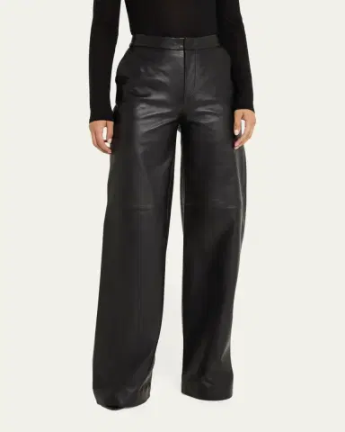 L'Agence Livvy Mid-Rise Straight-Leg Leather Trousers | Thumbnail 4