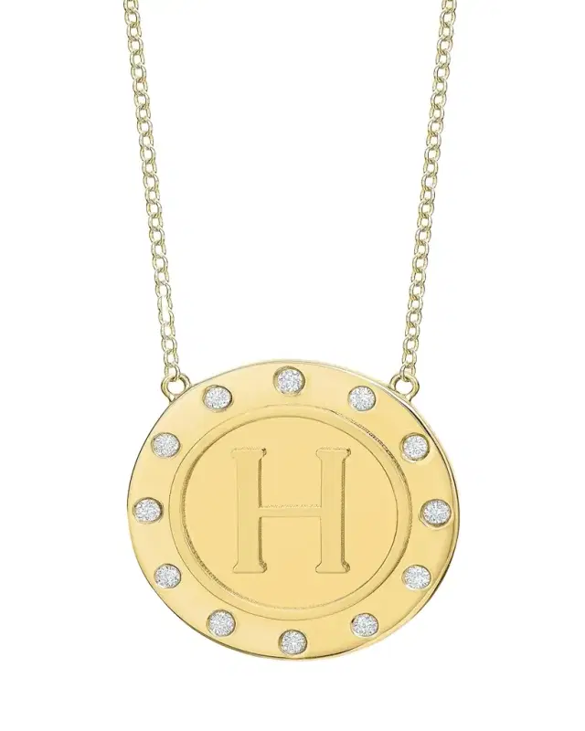 Tracee Nichols 14K Gold Initial Token Necklace with Diamonds