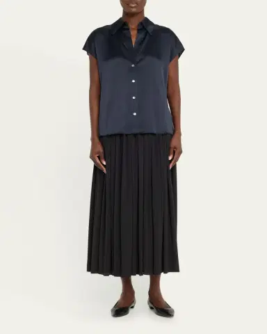 Vince Cap-Sleeve Ruched-Back Silk Blouse | Thumbnail 2