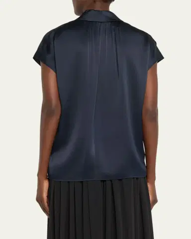 Vince Cap-Sleeve Ruched-Back Silk Blouse | Thumbnail 3