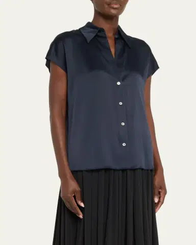 Vince Cap-Sleeve Ruched-Back Silk Blouse | Thumbnail 4
