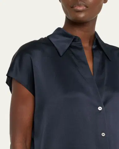 Vince Cap-Sleeve Ruched-Back Silk Blouse | Thumbnail 5