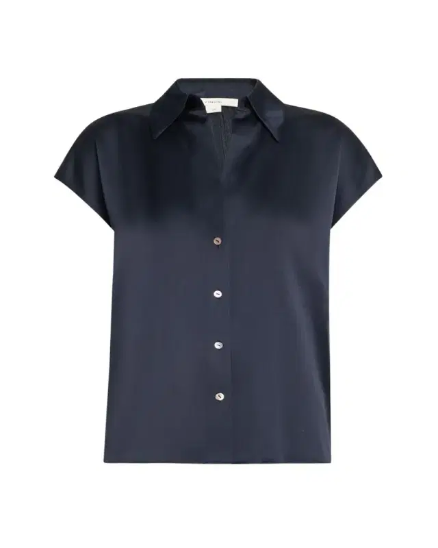 Vince Cap-Sleeve Ruched-Back Silk Blouse