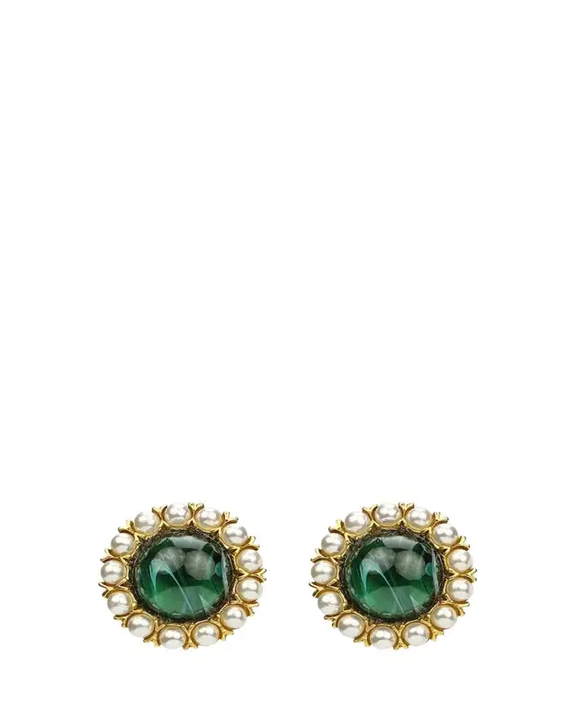 Ben-Amun Cabochon Clip & Pearly Trim Earrings