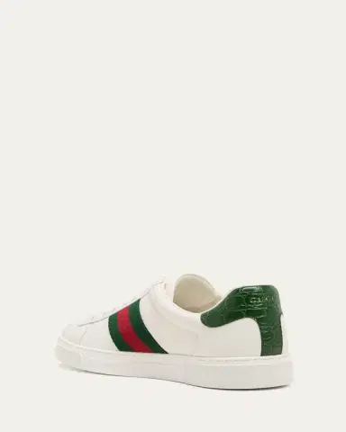 Gucci Men's Ace Leather Web Low-Top Sneakers | Thumbnail 2