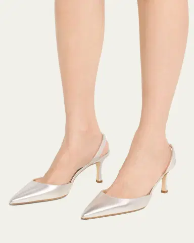 Manolo Blahnik Carolyne Metallic Leather Mid-Heel Slingback Pumps | Thumbnail 2