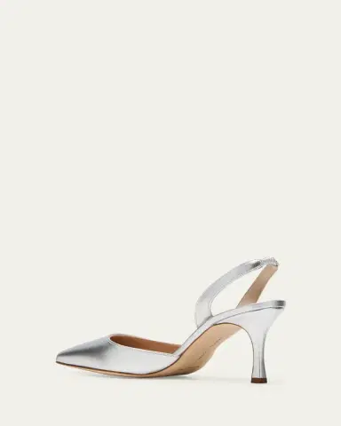 Manolo Blahnik Carolyne Metallic Leather Mid-Heel Slingback Pumps | Thumbnail 4