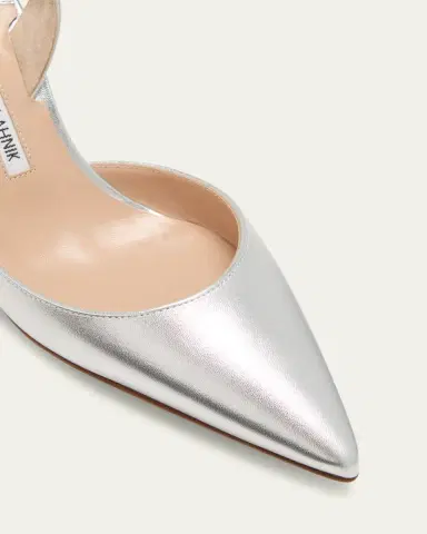 Manolo Blahnik Carolyne Metallic Leather Mid-Heel Slingback Pumps | Thumbnail 5