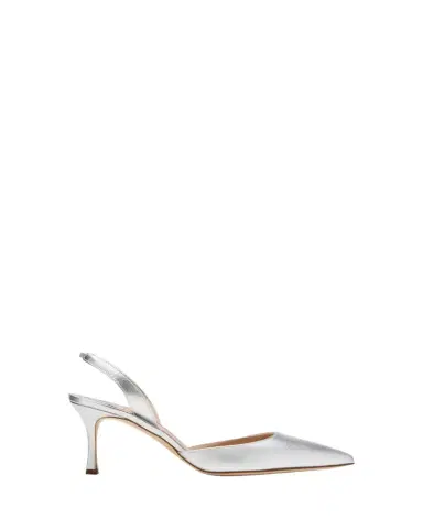 Manolo Blahnik Carolyne Metallic Leather Mid-Heel Slingback Pumps | Thumbnail 1
