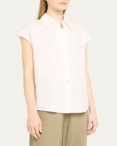 Vince Cap-Sleeve Linen Button-Front Blouse | Thumbnail 4