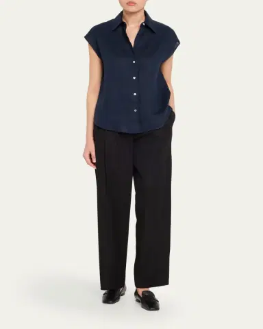Vince Cap-Sleeve Linen Button-Front Blouse | Thumbnail 6
