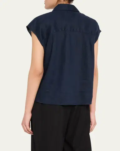 Vince Cap-Sleeve Linen Button-Front Blouse | Thumbnail 7
