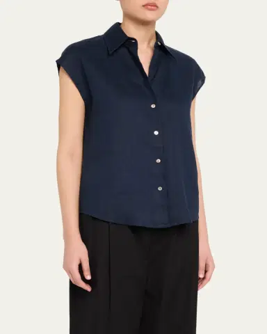 Vince Cap-Sleeve Linen Button-Front Blouse | Thumbnail 8
