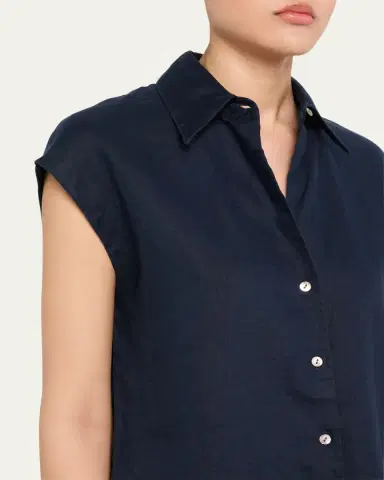 Vince Cap-Sleeve Linen Button-Front Blouse | Thumbnail 9