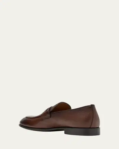 Ferragamo Men's Desio Gancio Ornament Grained Leather Penny Loafers | Thumbnail 2