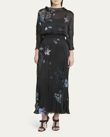 Giorgio Armani Floral Print Silk Gown with Smocked Waist | Thumbnail 2