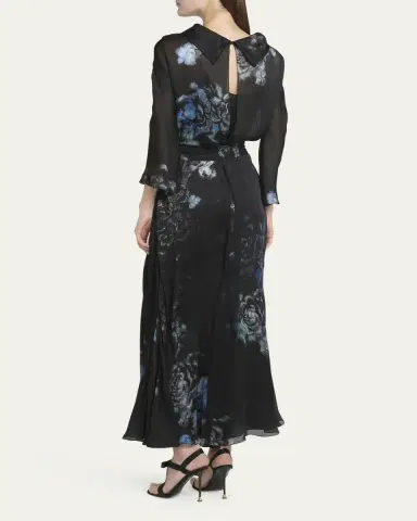 Giorgio Armani Floral Print Silk Gown with Smocked Waist | Thumbnail 3