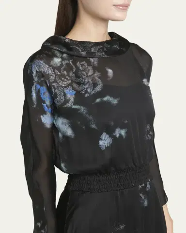 Giorgio Armani Floral Print Silk Gown with Smocked Waist | Thumbnail 5