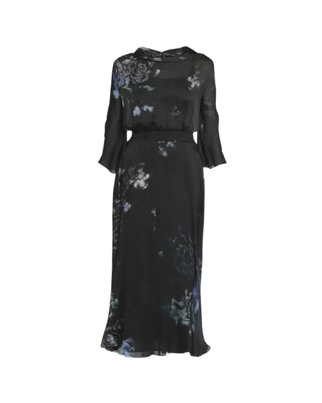 Floral Print Silk Gown with Smocked Waist
