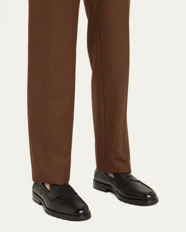 Santoni Men's Rock Deerskin Lug-Sole Penny Loafers | Thumbnail 2