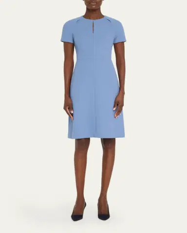 Kiton Short-Sleeve Wool Crepe Keyhole Sheath Dress | Thumbnail 2