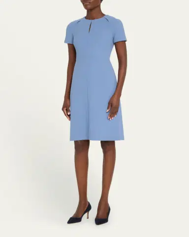 Kiton Short-Sleeve Wool Crepe Keyhole Sheath Dress | Thumbnail 4