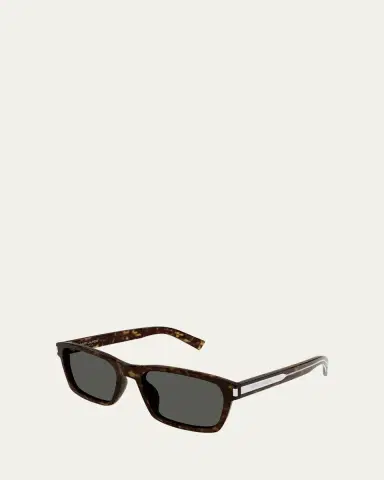 Saint Laurent Men's Rectangle Acetate Sunglasses with Logo Detail | Thumbnail 2