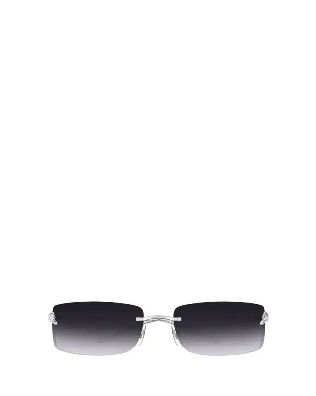 Cartier Panthère Rimless Rectangular Sunglasses in Silver Metal