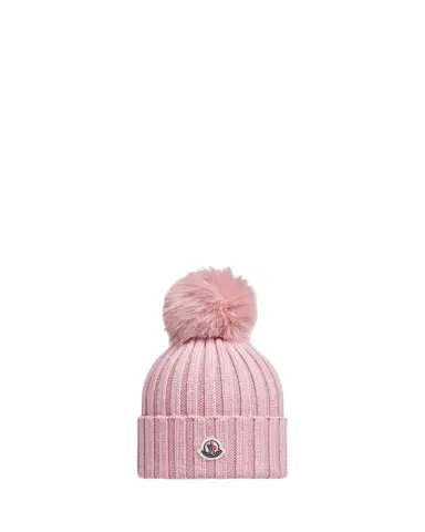 Moncler Ribbed Wool Beanie with Faux Fur Pom | Thumbnail 1