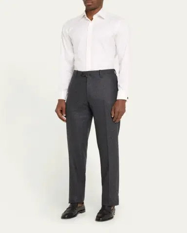 Cesare Attolini Men's Flat-Front Flannel Trousers | Thumbnail 2