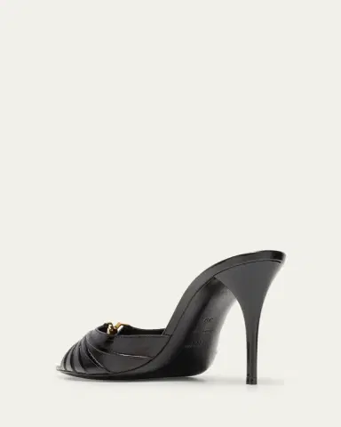 Saint Laurent Babylone YSL Ruched Leather Mule Sandals | Thumbnail 4